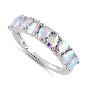 Sterling Silver Pear-Shaped Light Mystic Topaz Ring New